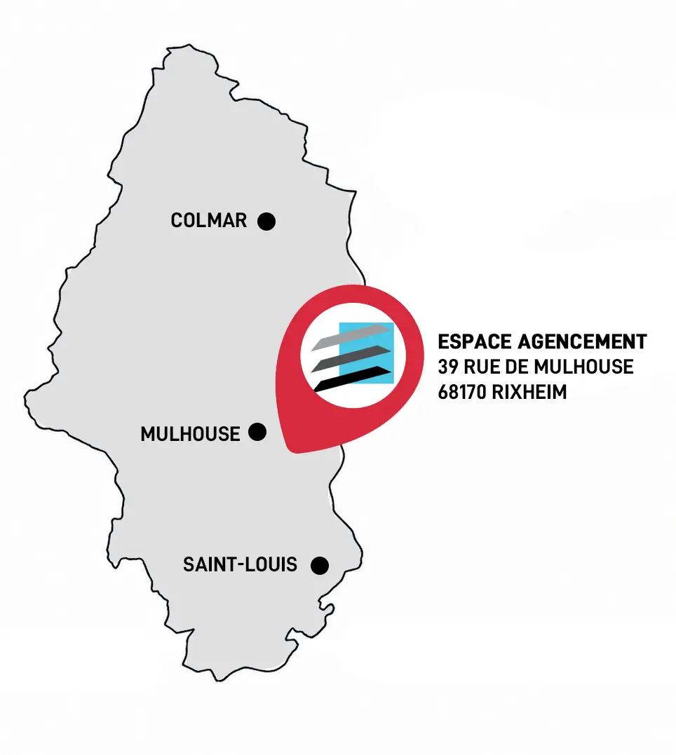 Carte zone d'intervention meuble sur mesure – Rixheim, Saint-Louis, Mulhouse, Haut-Rhin (68)